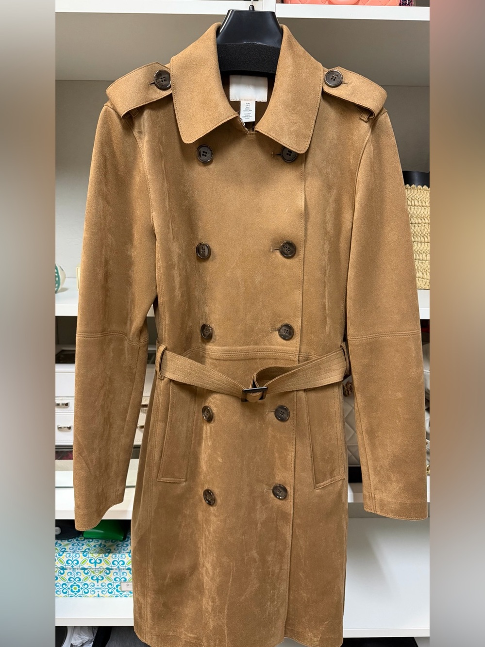 H&M Faux Camel Suede Double-Breasted Trench Coat